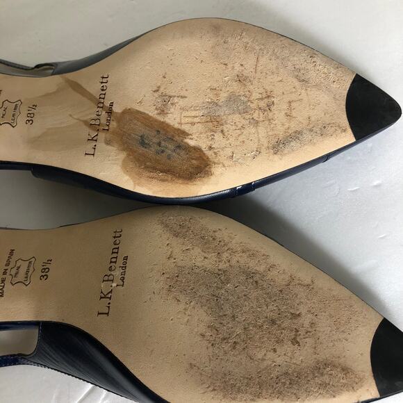 L.K. Bennett Shoe Sling Back Kitten Heel Cut Out Pointed Toe Navy Blue Chic 38.5 - Picture 12 of 14